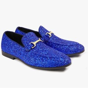 Jiorini Men’s Sparkling Blue Glitter Loafers